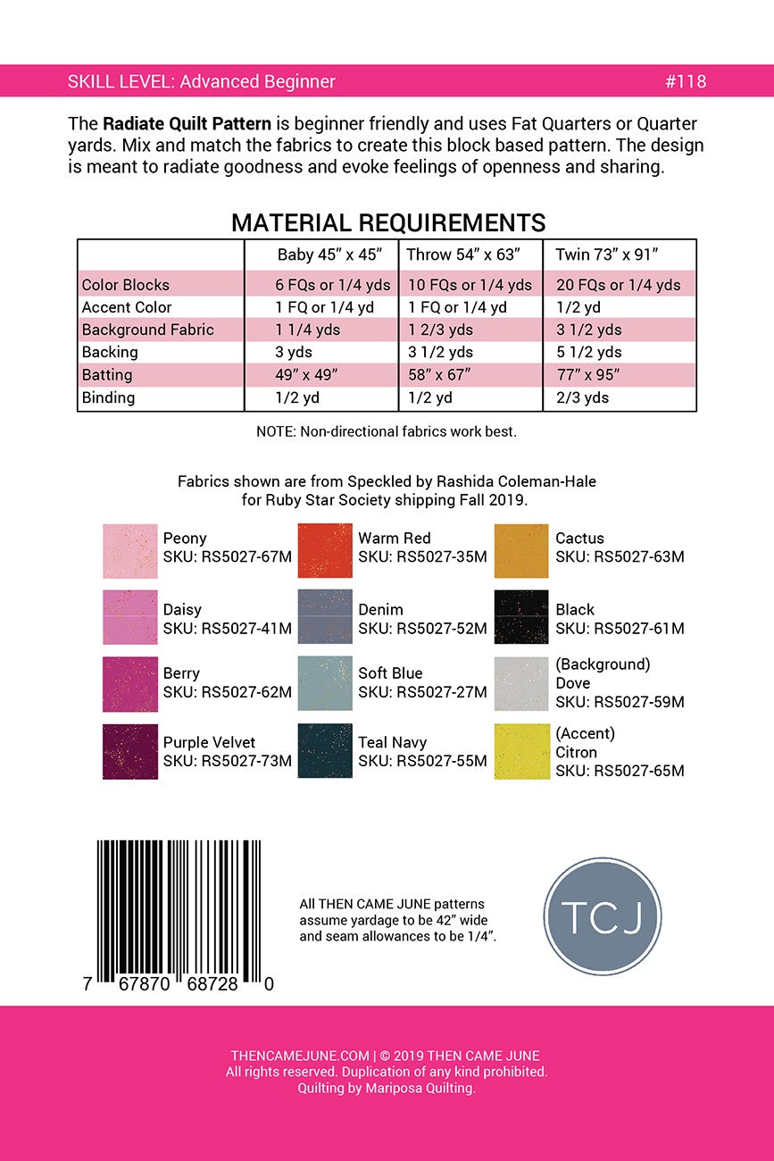 Radiate Quilt Pattern # TCJ118- Special Order