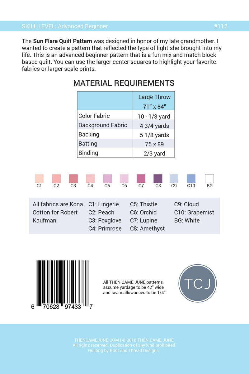 Sun Flare Quilt Pattern # TJC112- Special Order