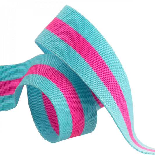 Tula Pink Webbing 2yd x 1.5in - Aqua/Hot Pink # TK-90-38MM-05- Special Order