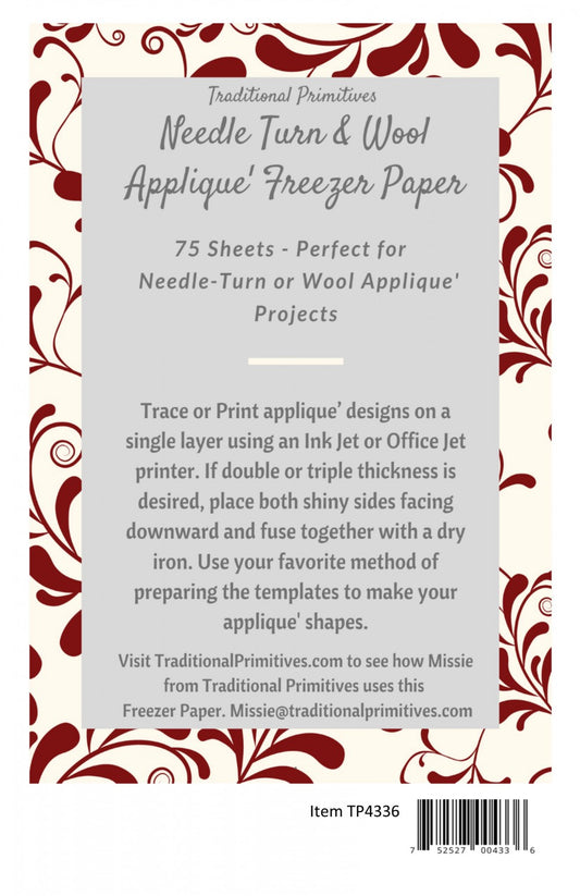 Needle Turn & Wool Applique Freezer Paper # TP4336