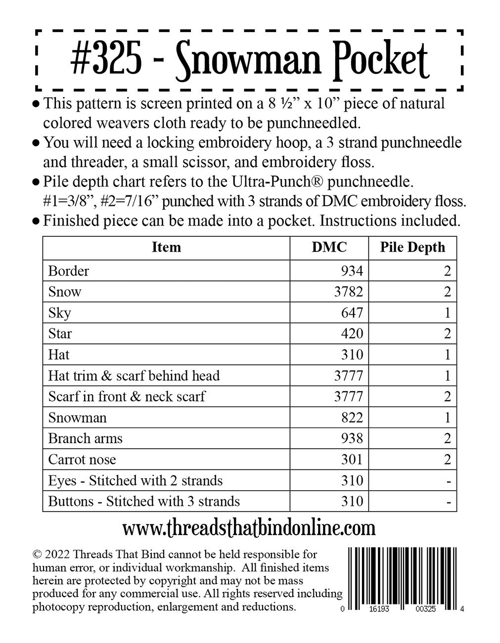 Snowman Pocket # TTB325 - Special Order