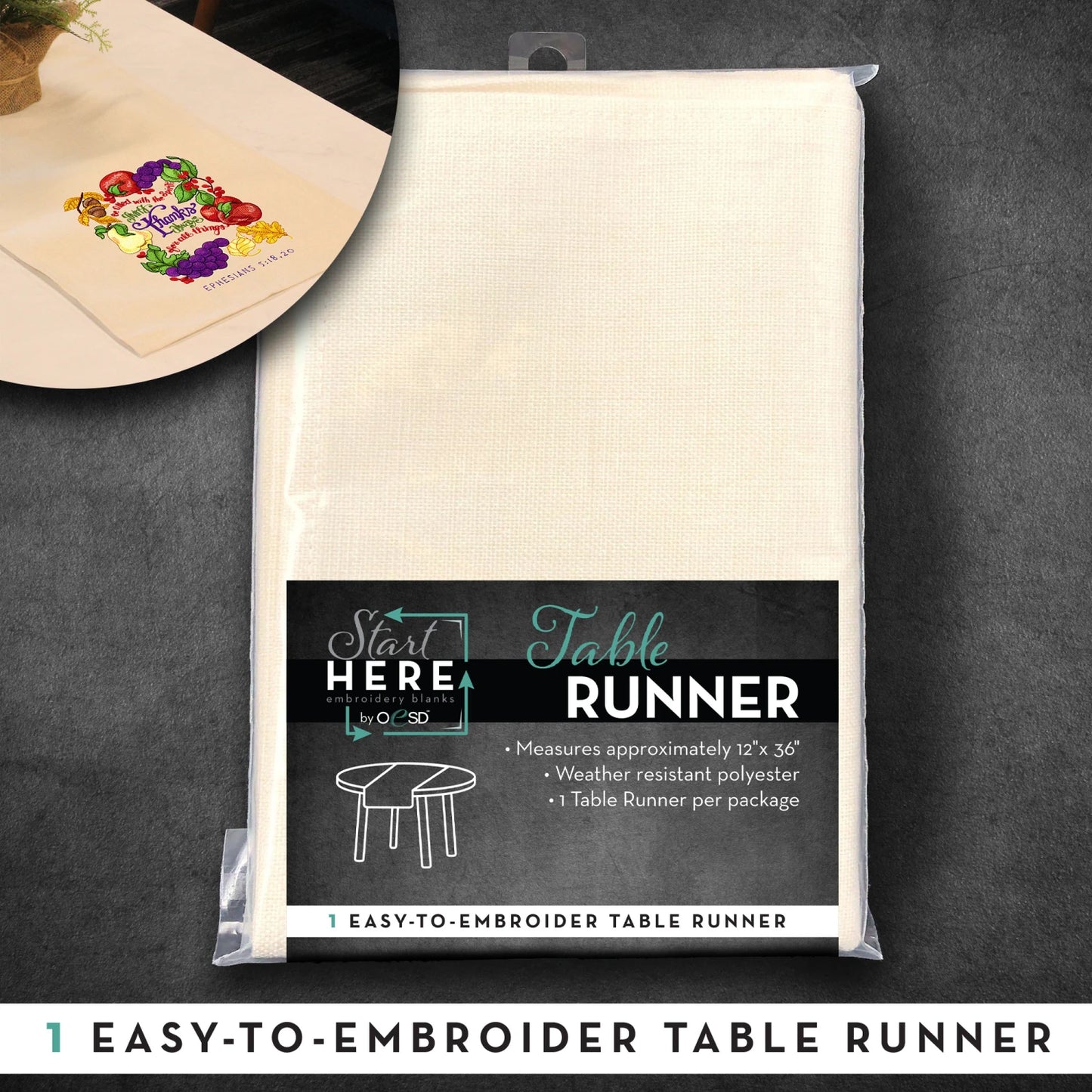 Table Runner 12in x 36in White # OESDTRUNWH - Special Order