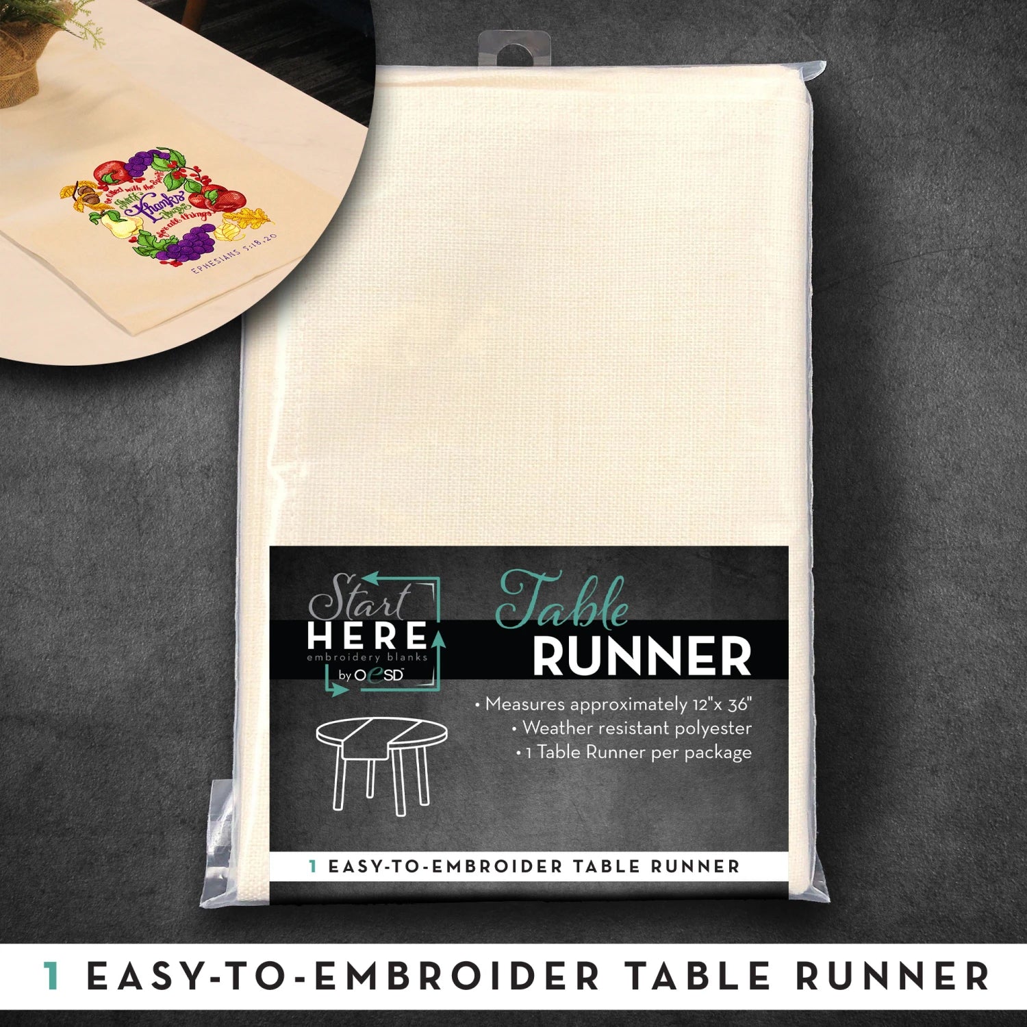 Table Runner 12in x 36in White # OESDTRUNWH - Special Order