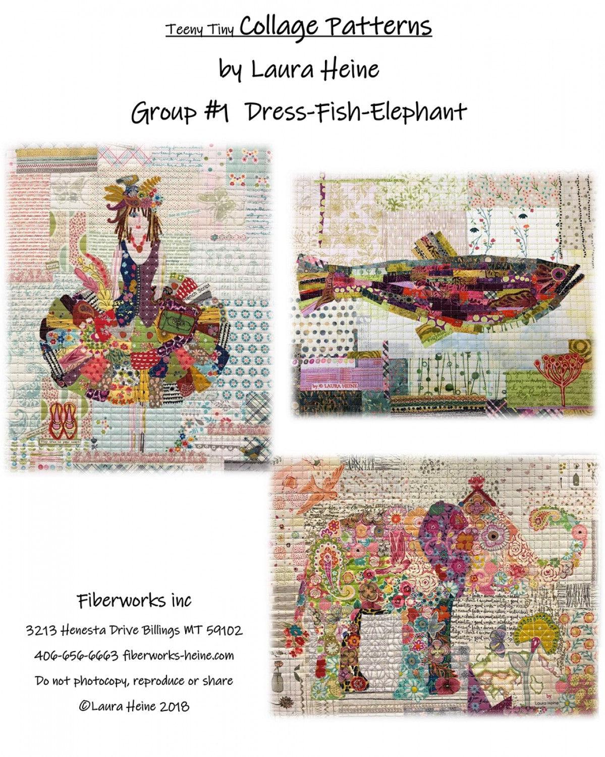 Teeny Tiny Collage Pattern by Laura Heine - Group 1 Dress, Fish and Elephant