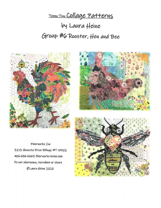 Teeny Tiny Collage Pattern by Laura Heine - Group 6 Rooster, Chicken and Bee