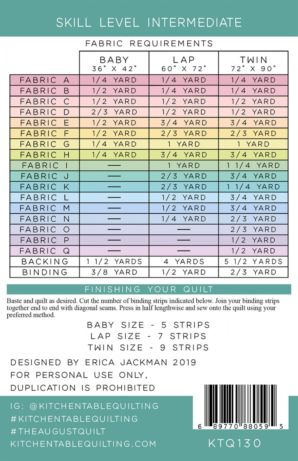 The August Quilt Pattern by Kitchen Table Quilting