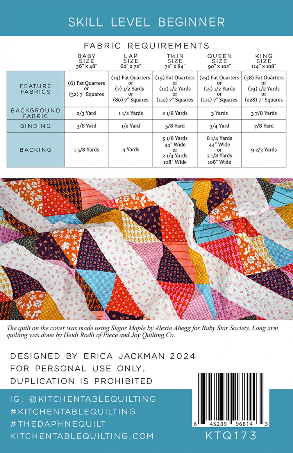 The Daphne Quilt Pattern by Kitchen Table Quilting - Special Order