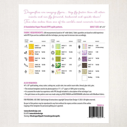 The Dragonfly No. 14 Quilt Pattern by Tamara Kate TKW014 - Special Order