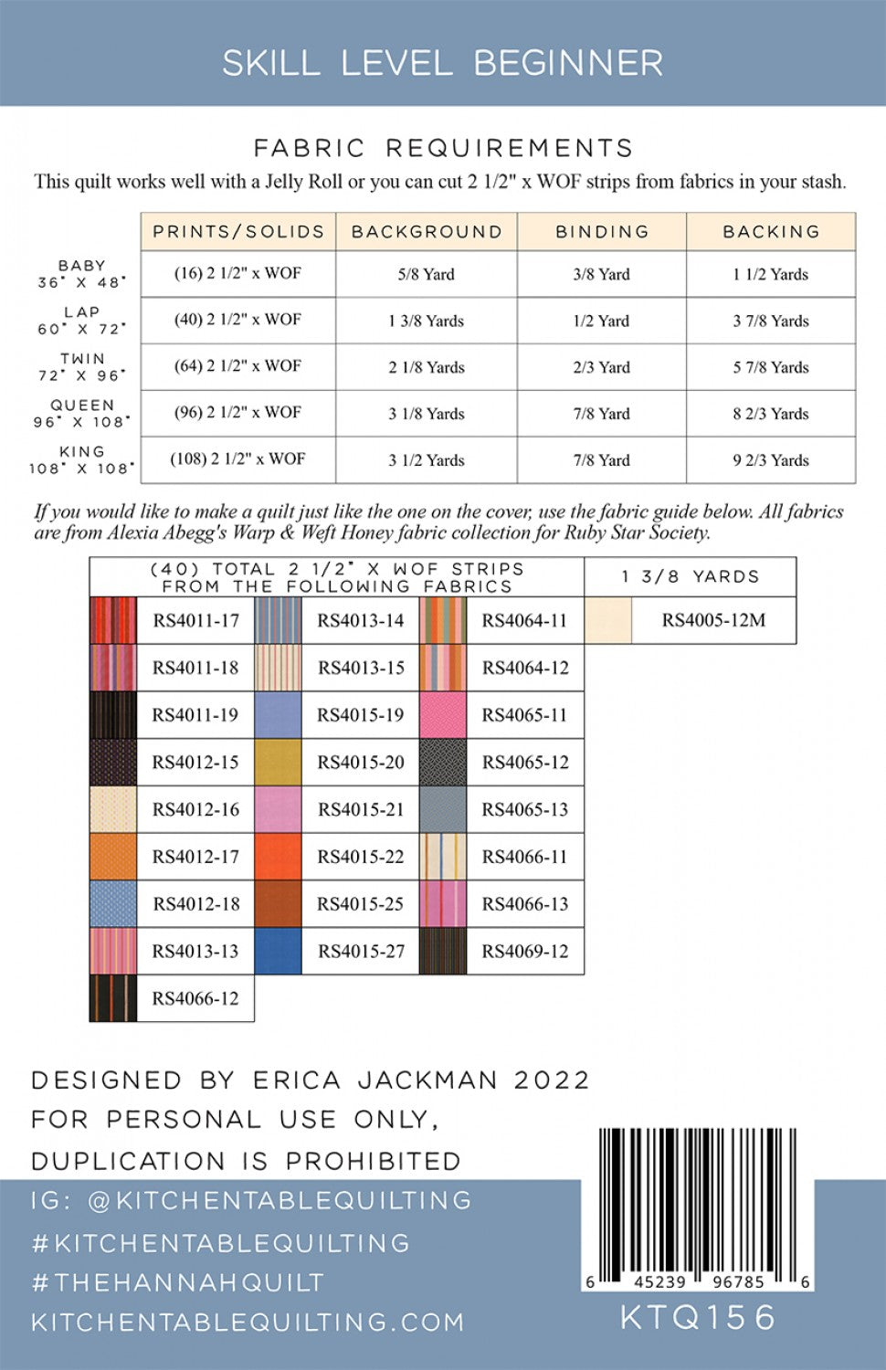 The Hannah Quilt Pattern by Kitchen Table Quilting