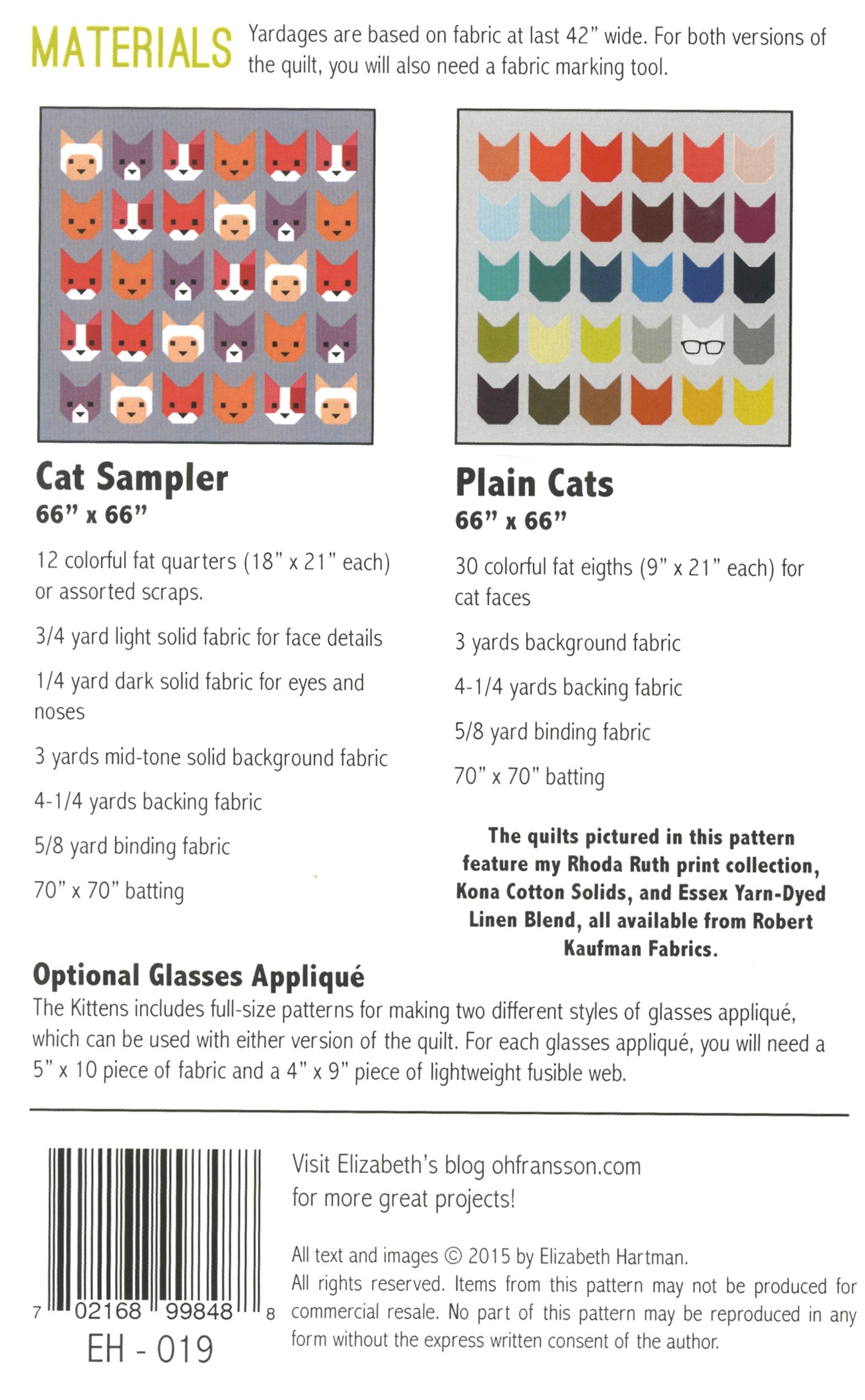 The Kittens Quilt Pattern by Elizabeth Hartman