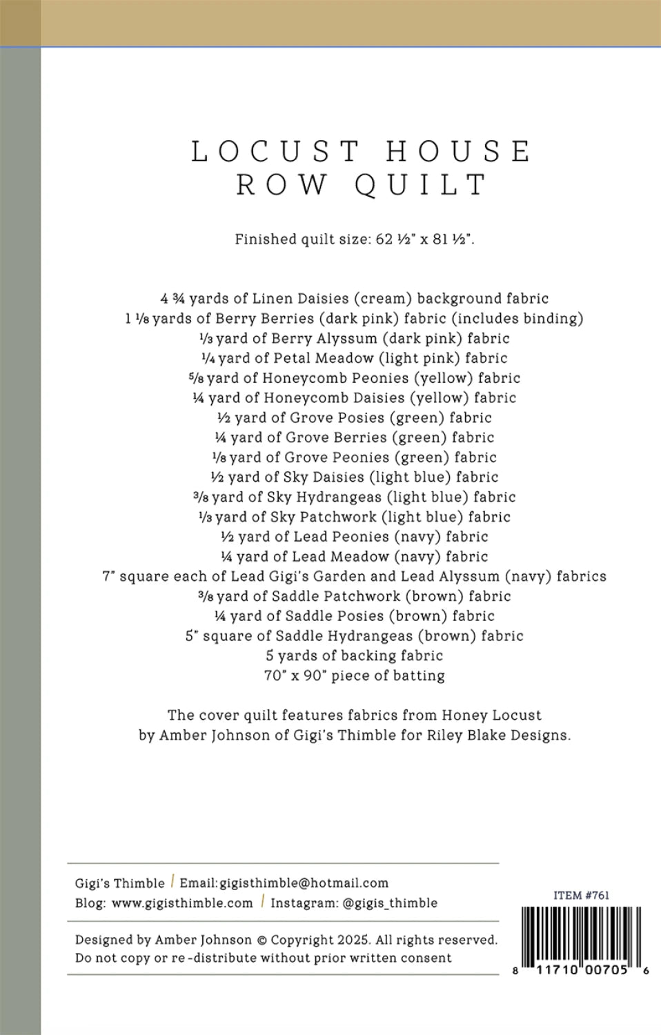 The Locust House Row Quilt Pattern by Gigi's Thimble