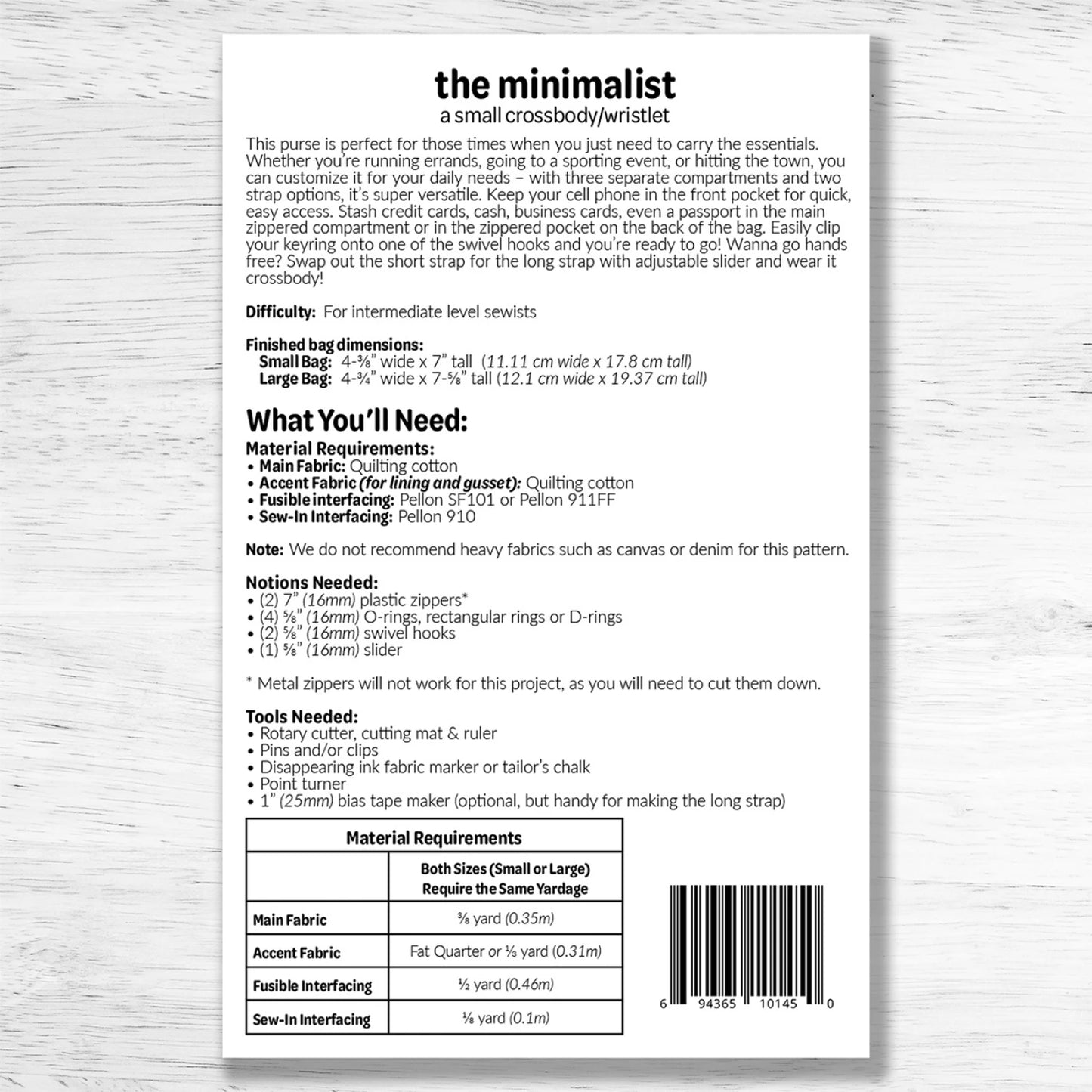 The Minimalist Bag Pattern by Studio M Squared SMST005 - Special Order