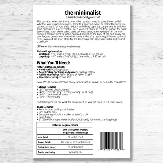 The Minimalist Bag Pattern by Studio M Squared SMST005 - Special Order