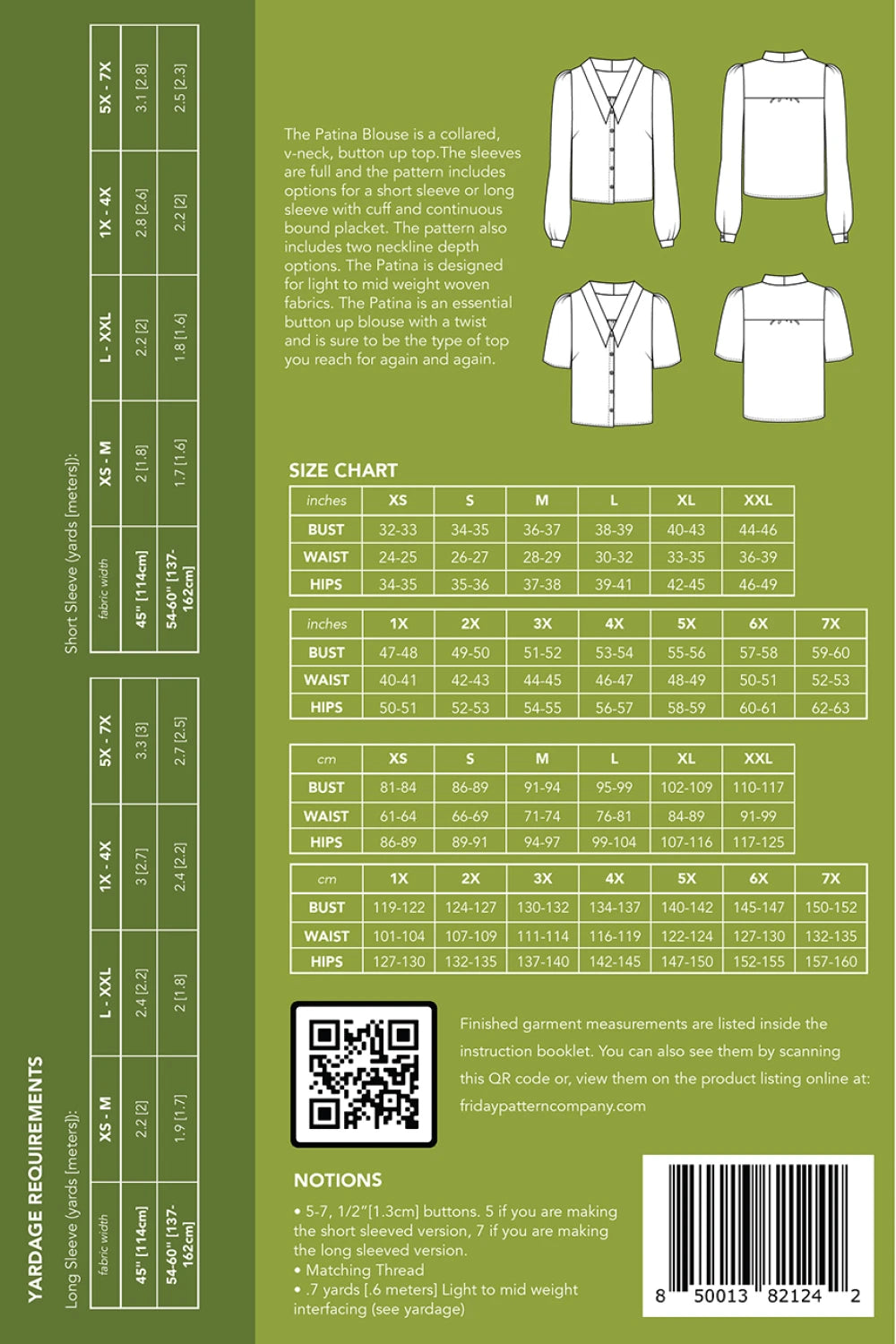 The Patina Blouse Pattern by Friday Pattern Company - Special Order