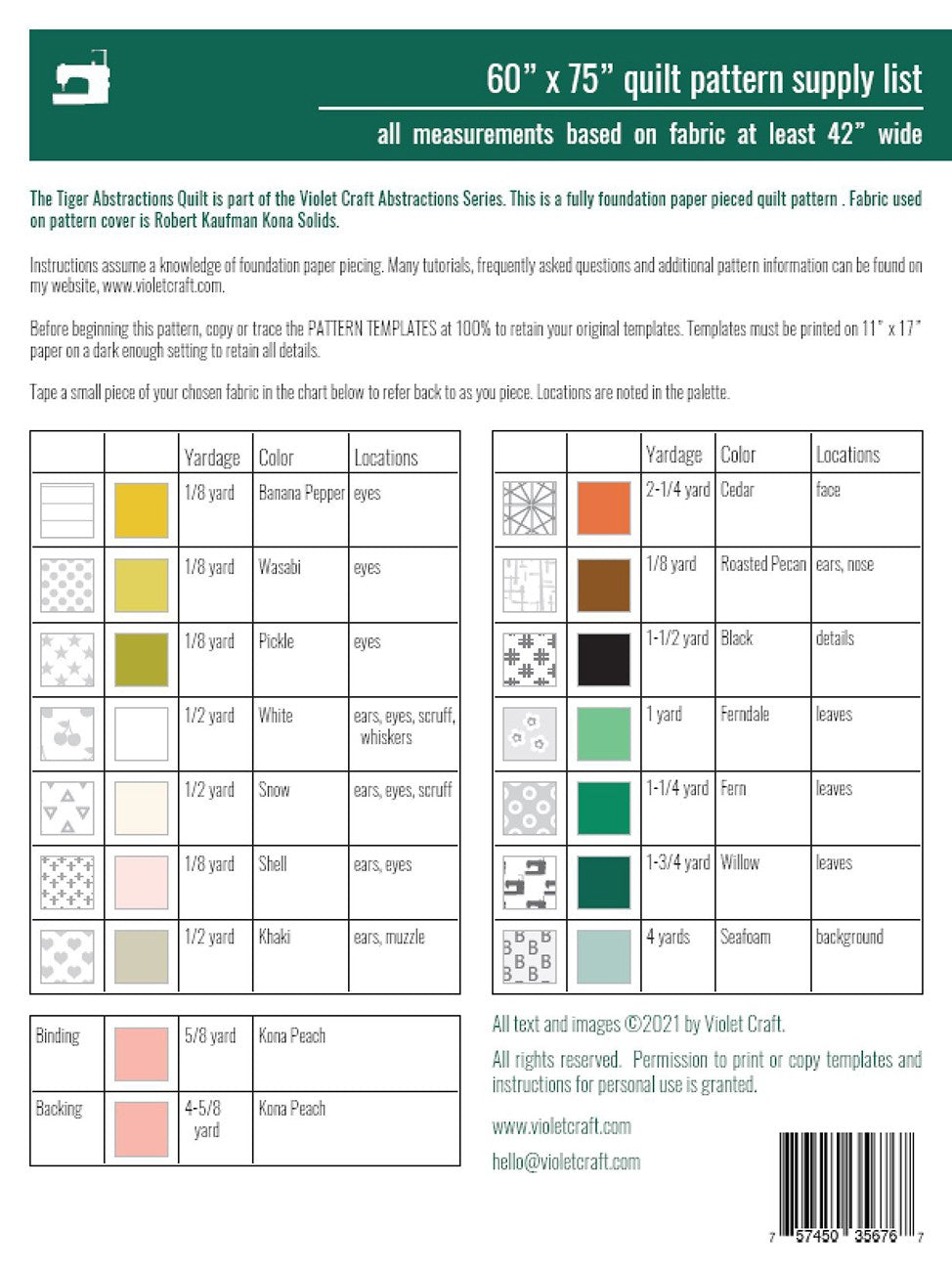 The Tiger Abstractions Quilt FPP Quilt Pattern by Violet Craft