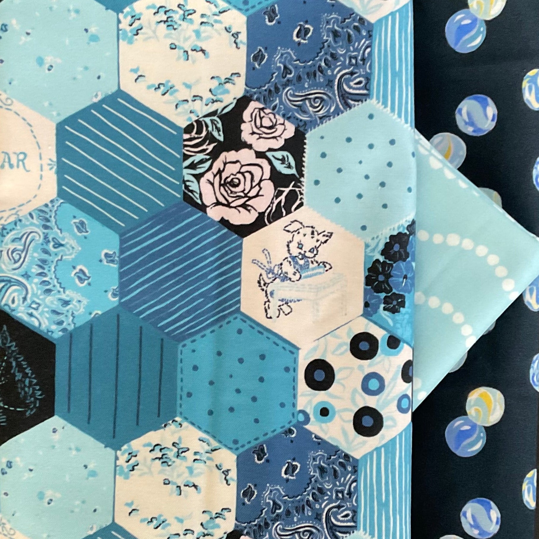 Cheater Kit Thrift Shop by Louise Pretzel - Hexie Cheater - Whole Cloth Quilt Kit ...