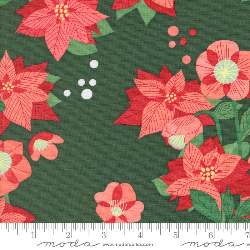 Tiny Christmas by Lizzy House - Poinsettia Florals Pine 37130 19