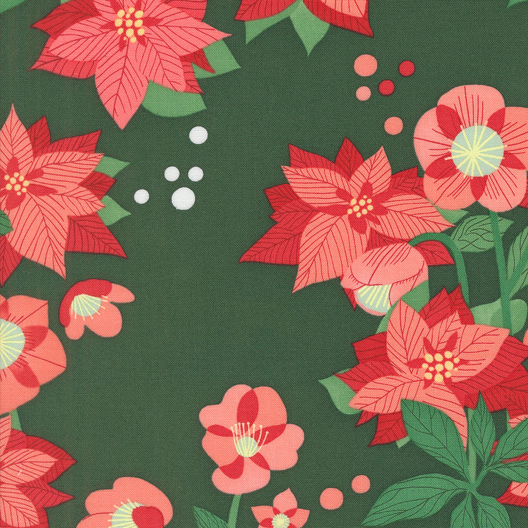 Tiny Christmas by Lizzy House - Poinsettia Florals Pine 37130 19