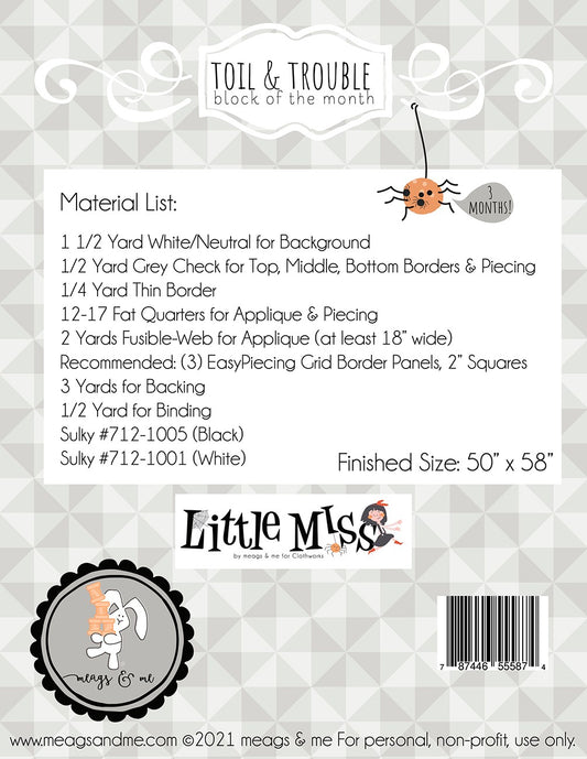 Toil & Trouble Block of the Month Applique Quilt Pattern by Meags and Me MAMP141 - Special Order