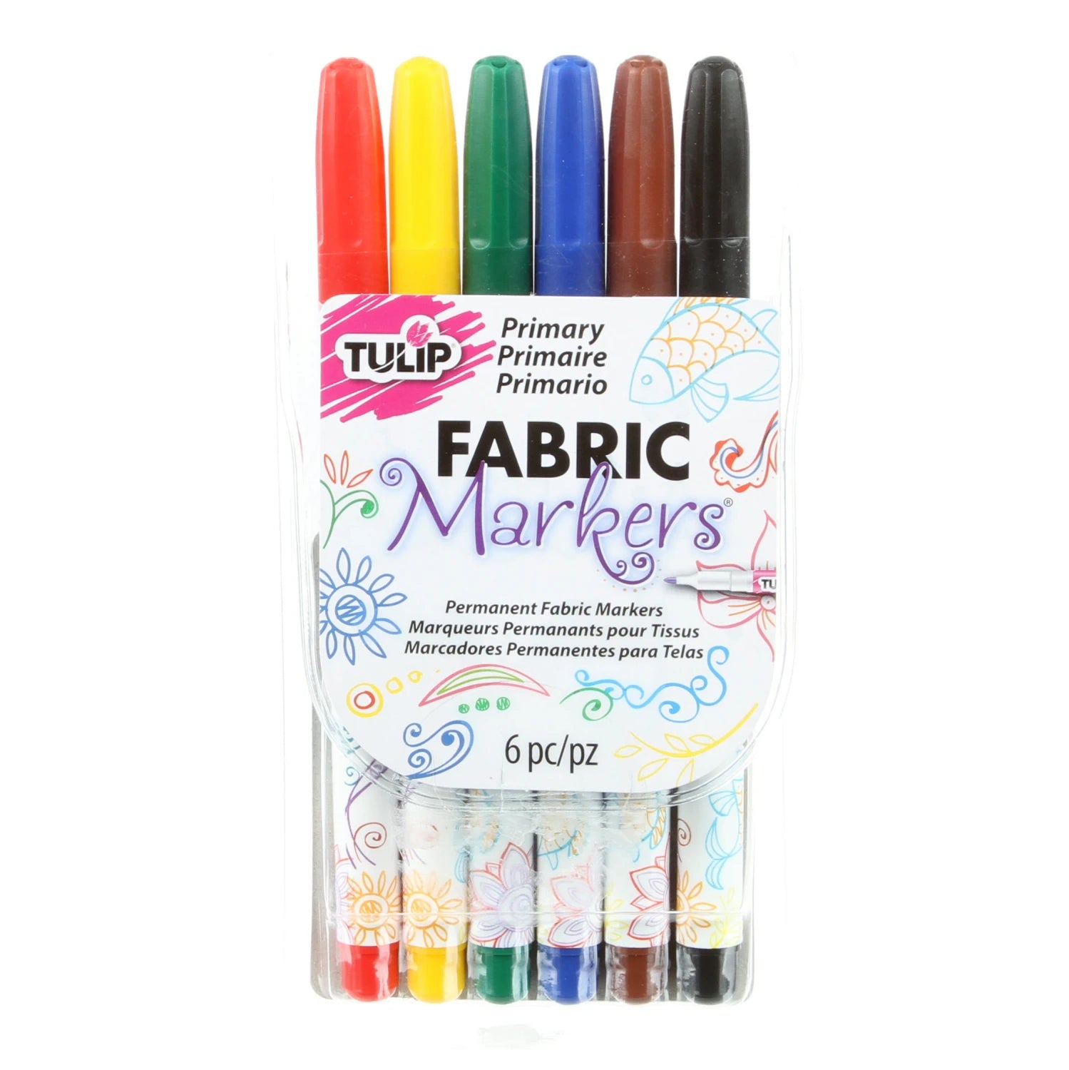 Tulip Fine Tip Primary 6 Pack Fabric Markers # 28974