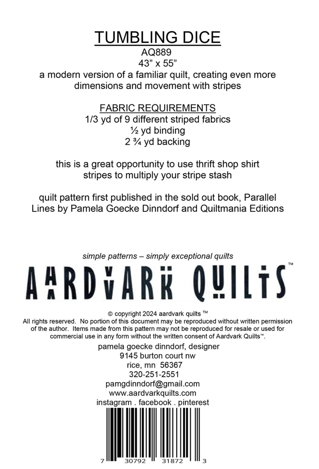 Tumbling Dice Quilt Pattern by Aardvark Quilts