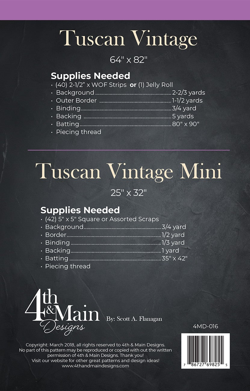 Tuscan Vintage Quilt Pattern by 4th & Main