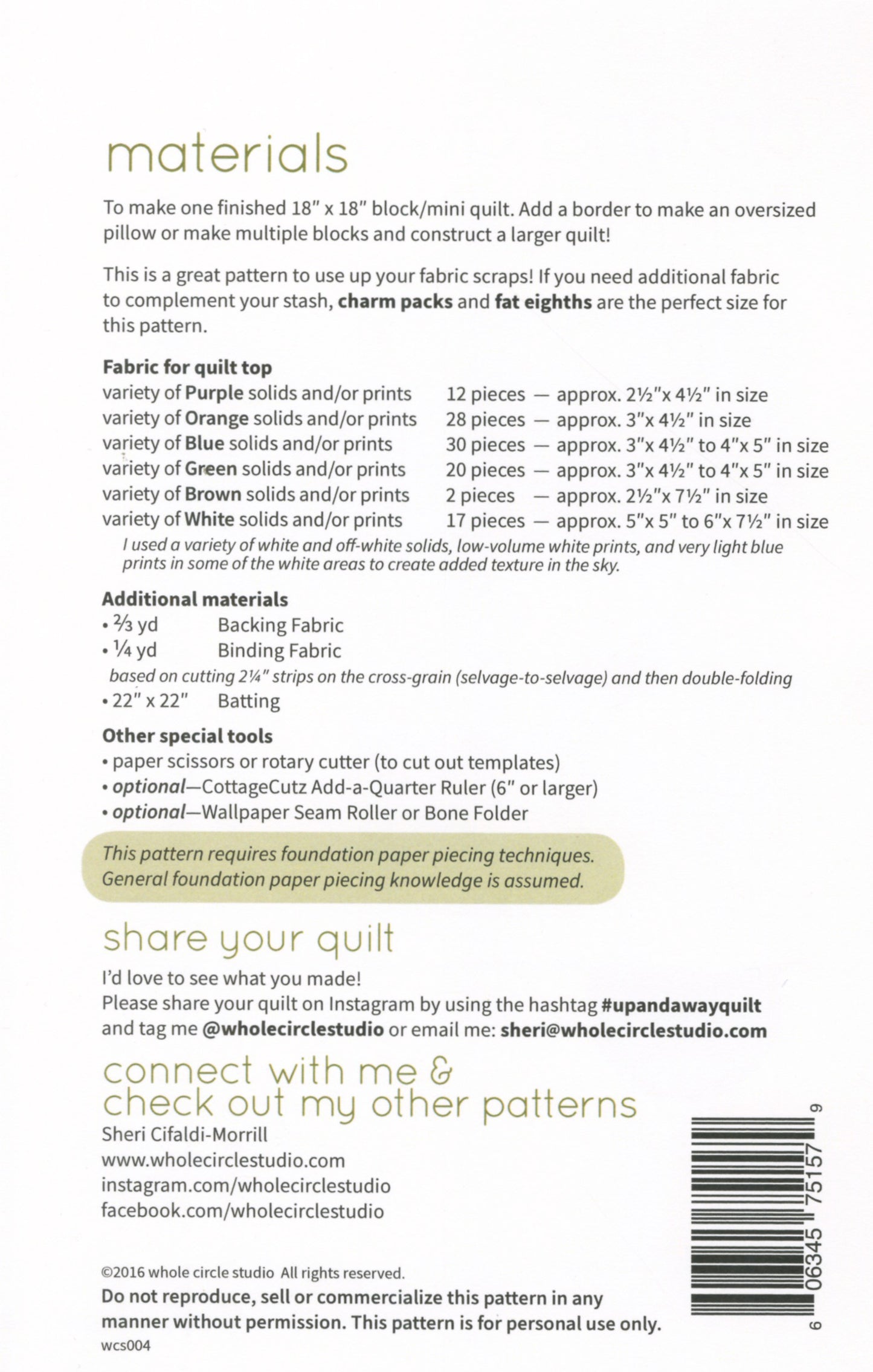 Up and Away Mini Quilt by Whole Circle Studio