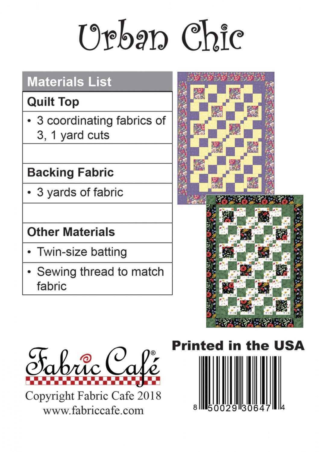 Urban Chic Quilt Pattern by Fabric Cafe