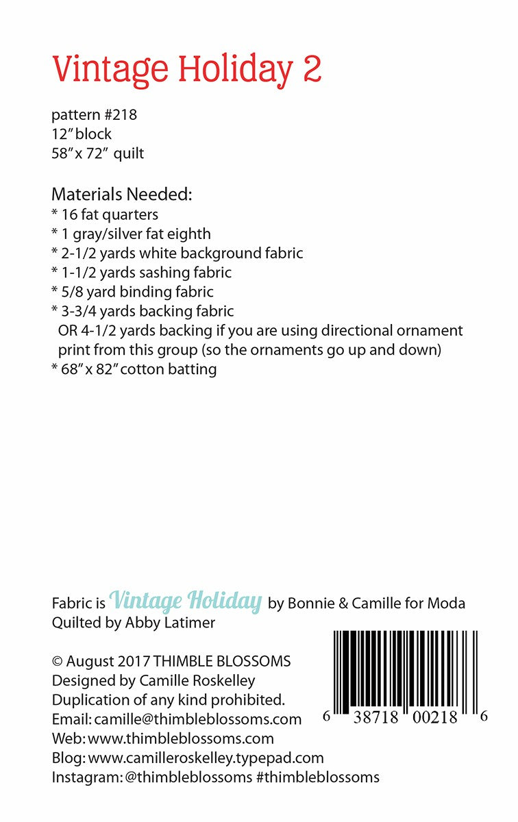 Vintage Holiday 2 Quilt Pattern by Thimble Blossoms