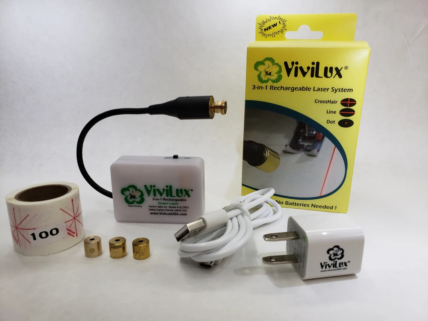 ViviLux 3 In 1 Rechargeable Green Laser System with Hook and Loop Tape US Plug # VLLSR02 - Special Order