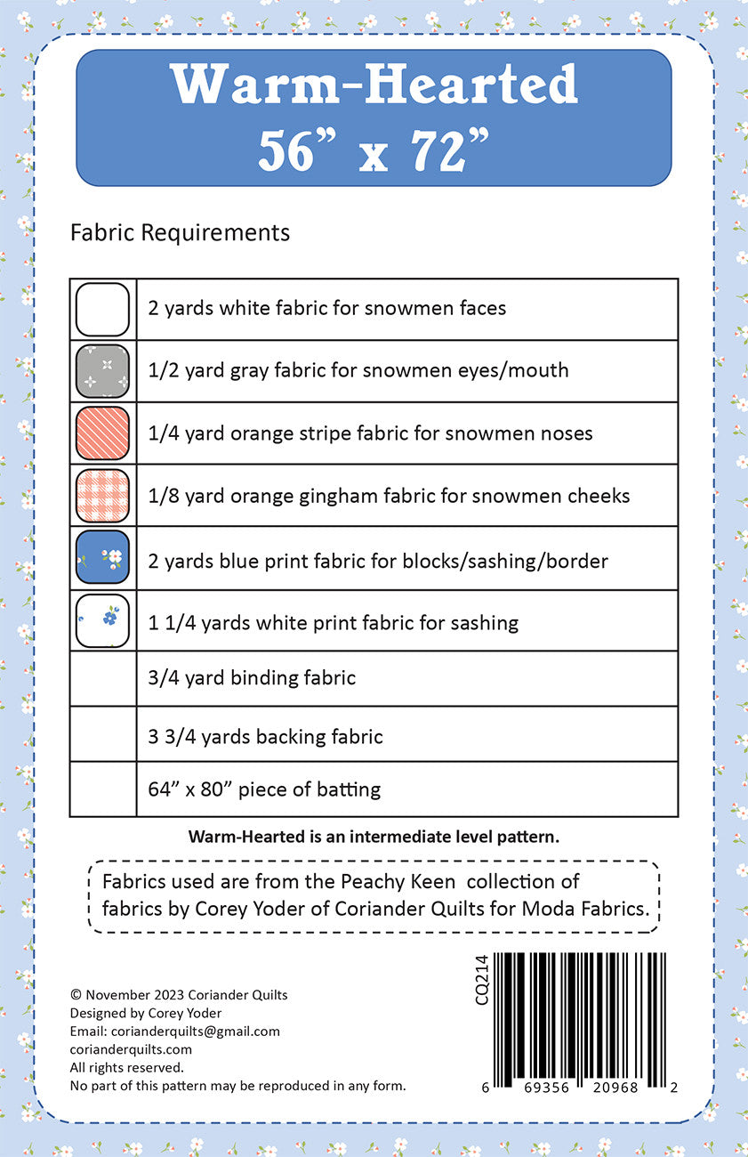 Warm Hearted Quilt Pattern by Coriander Quilts - Special Order
