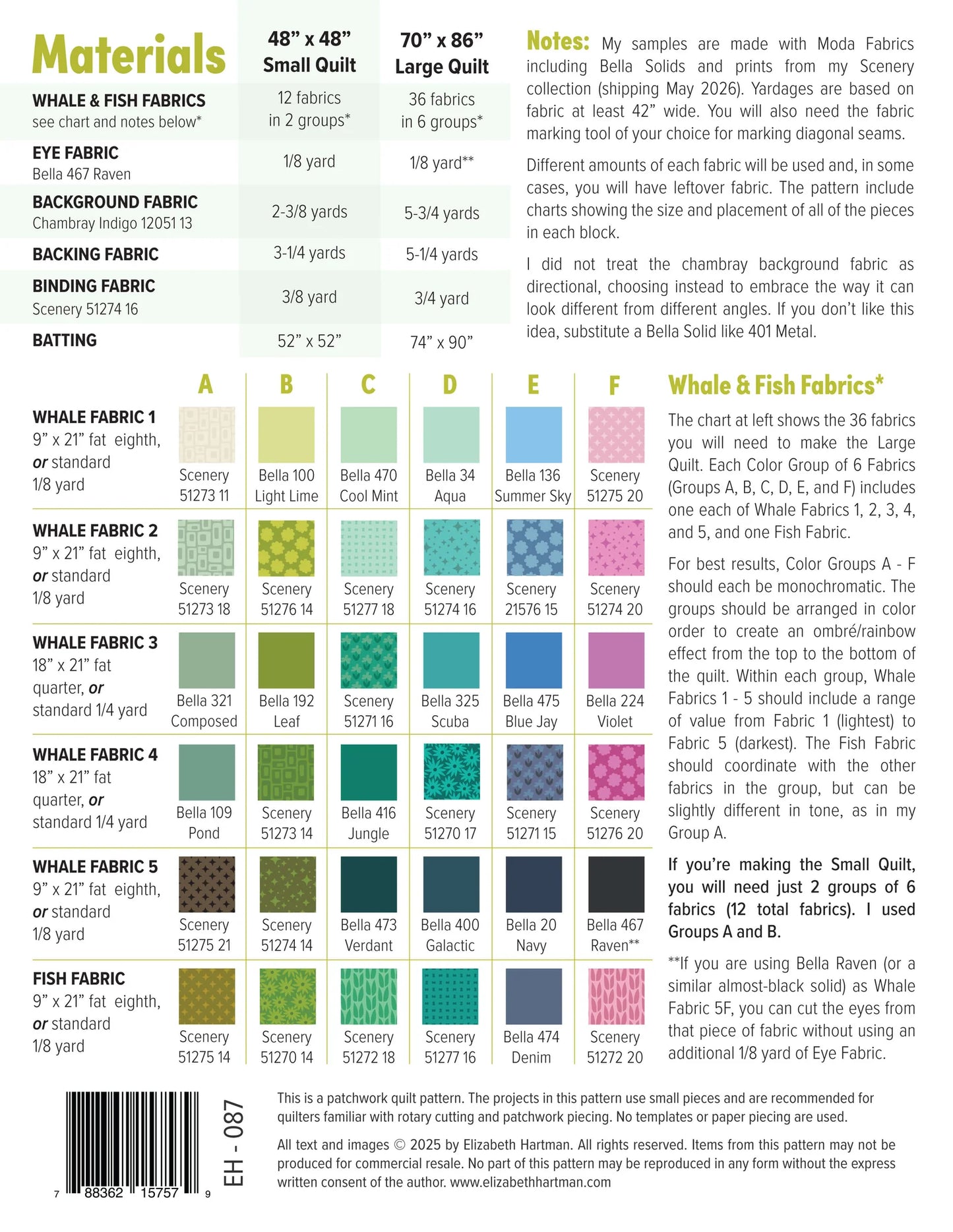 Whale Watching Quilt Pattern featuring Scenery by Elizabeth Hartman - Estimated Arrival Feb. 2026