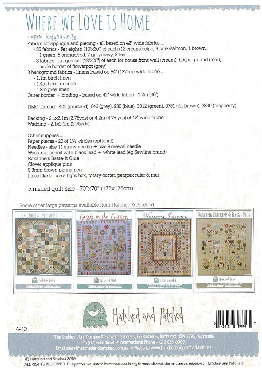 Where We Love Is Home Applique Quilt Pattern by Hatched & Patched