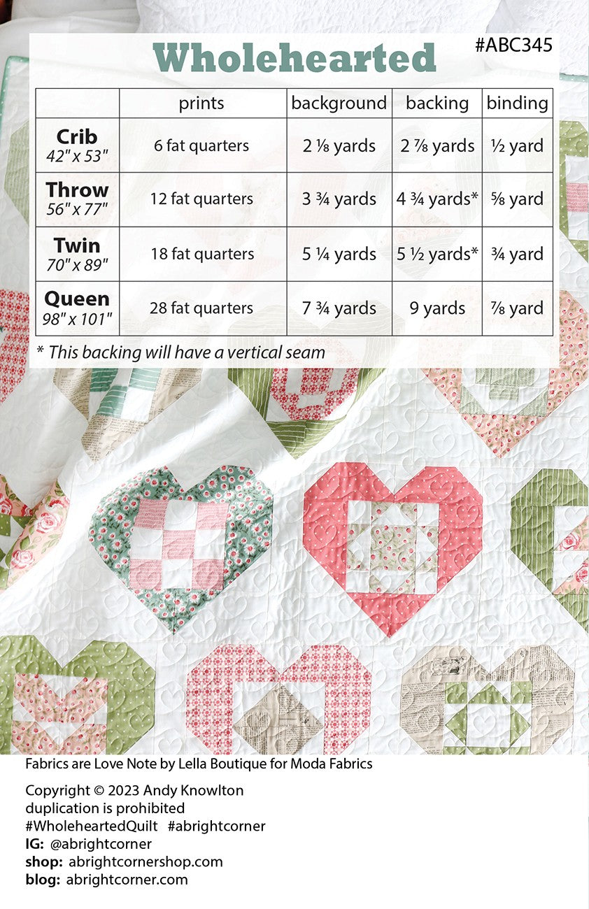Wholehearted Quilt Pattern Quilt Pattern by A Bright Corner - AKBC345 -