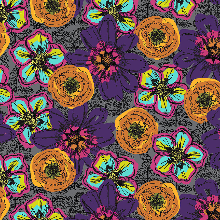 Winding Road by Natalie Barnes : Flower Fields Charcoal 55006-1