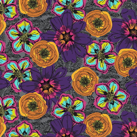 Winding Road by Natalie Barnes : Flower Fields Charcoal 55006-1