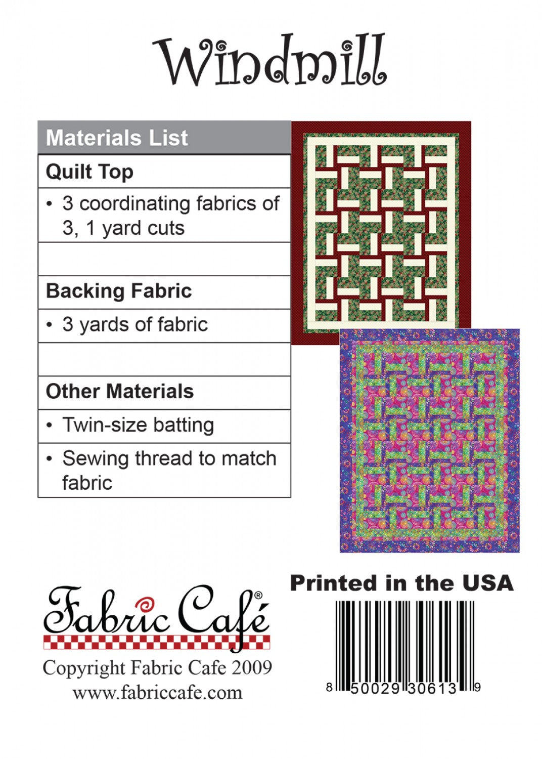 Windmill Quilt Pattern by Fabric Cafe