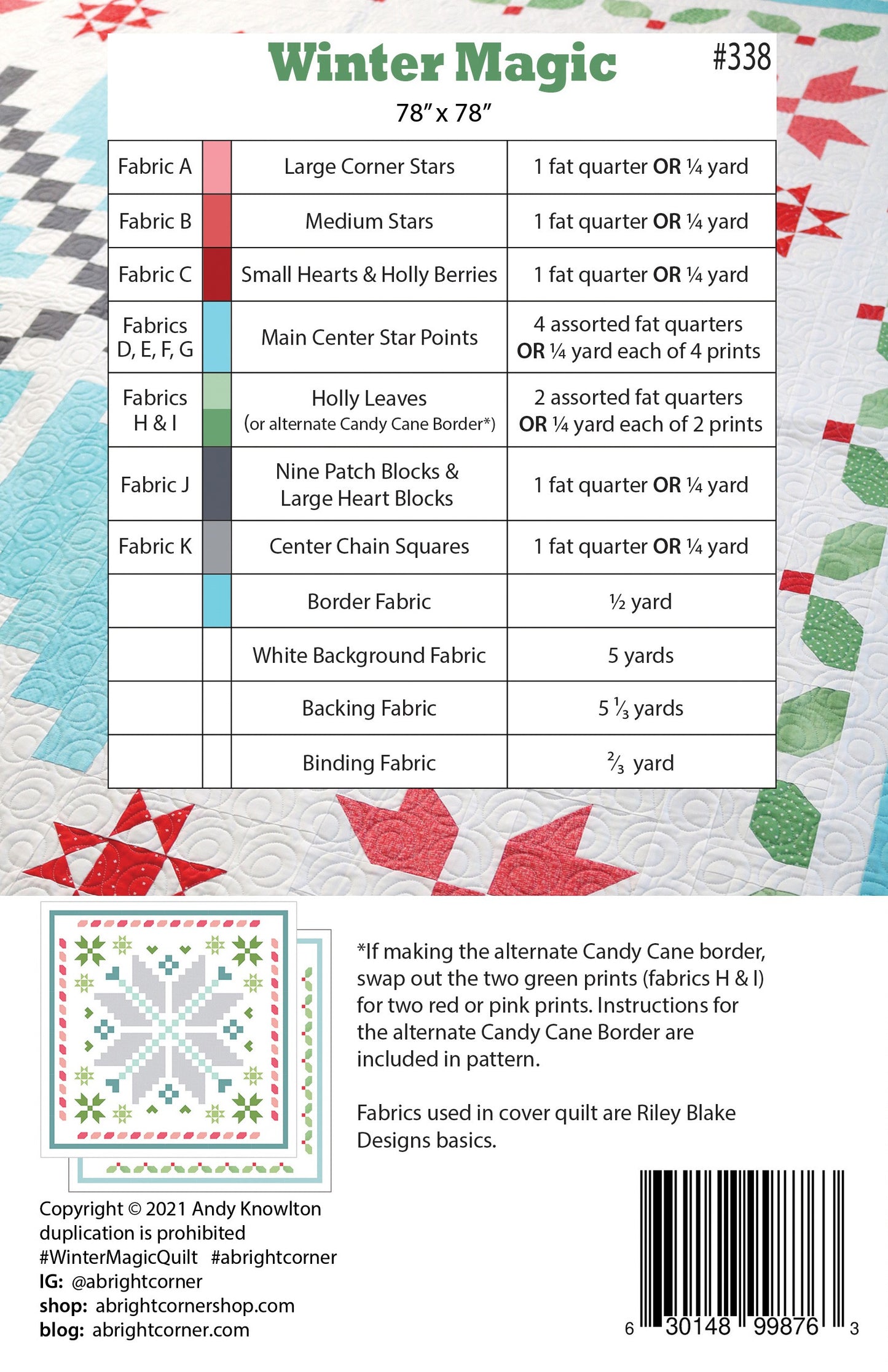 Winter Magic Quilt Pattern by A Bright Corner - AKBC338 -
