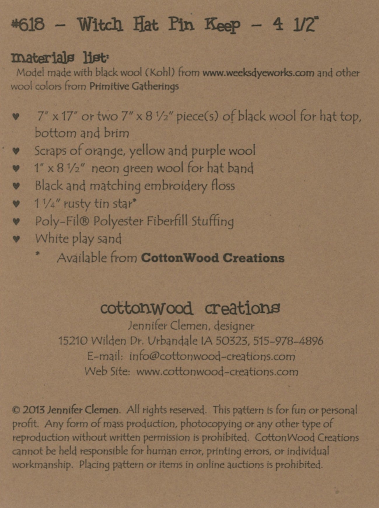 Witch Hat Pin Keep # CWC618 - Special Order