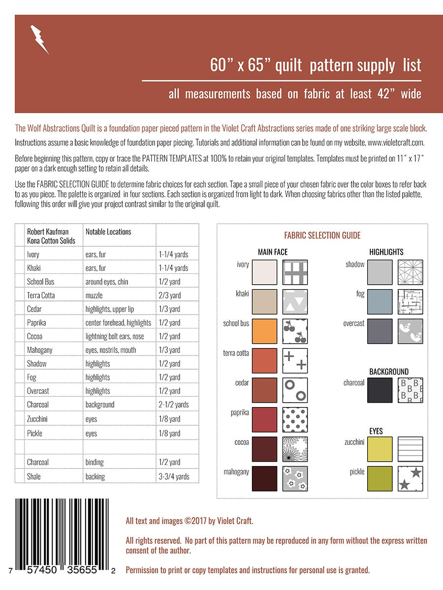 Wolf Abstractions Quilt Quilt FPP Quilt Pattern by Violet Craft