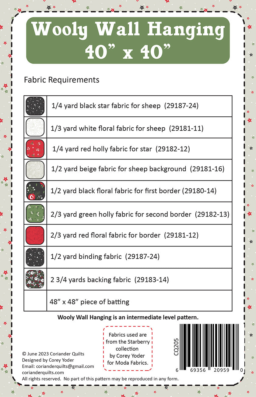 Wooly Wall Hanging Pattern by Coriander Quilts - Special Order