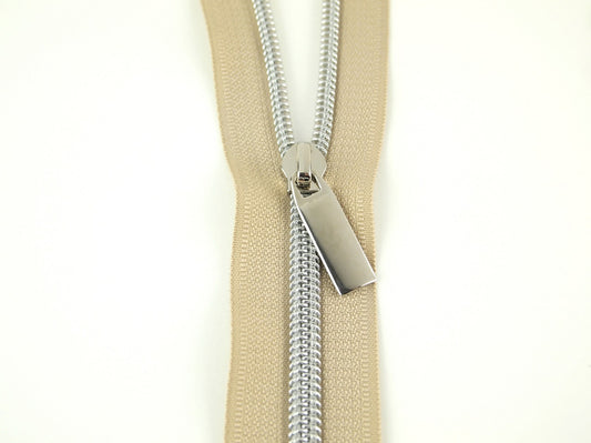 Nylon Coil Zippers: 3 Yards with 9 Pulls Beige #5 - Special Order - Multiple Colors