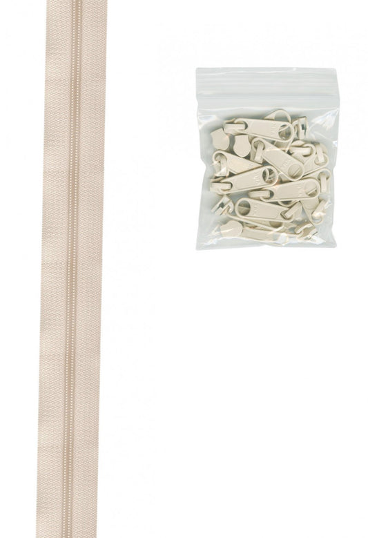 4 Yards of 16mm #4.5 Zipper Chain and 16 Extra-Large Coordinated Pulls  Ivory # ZIPYD-102-  Special Order