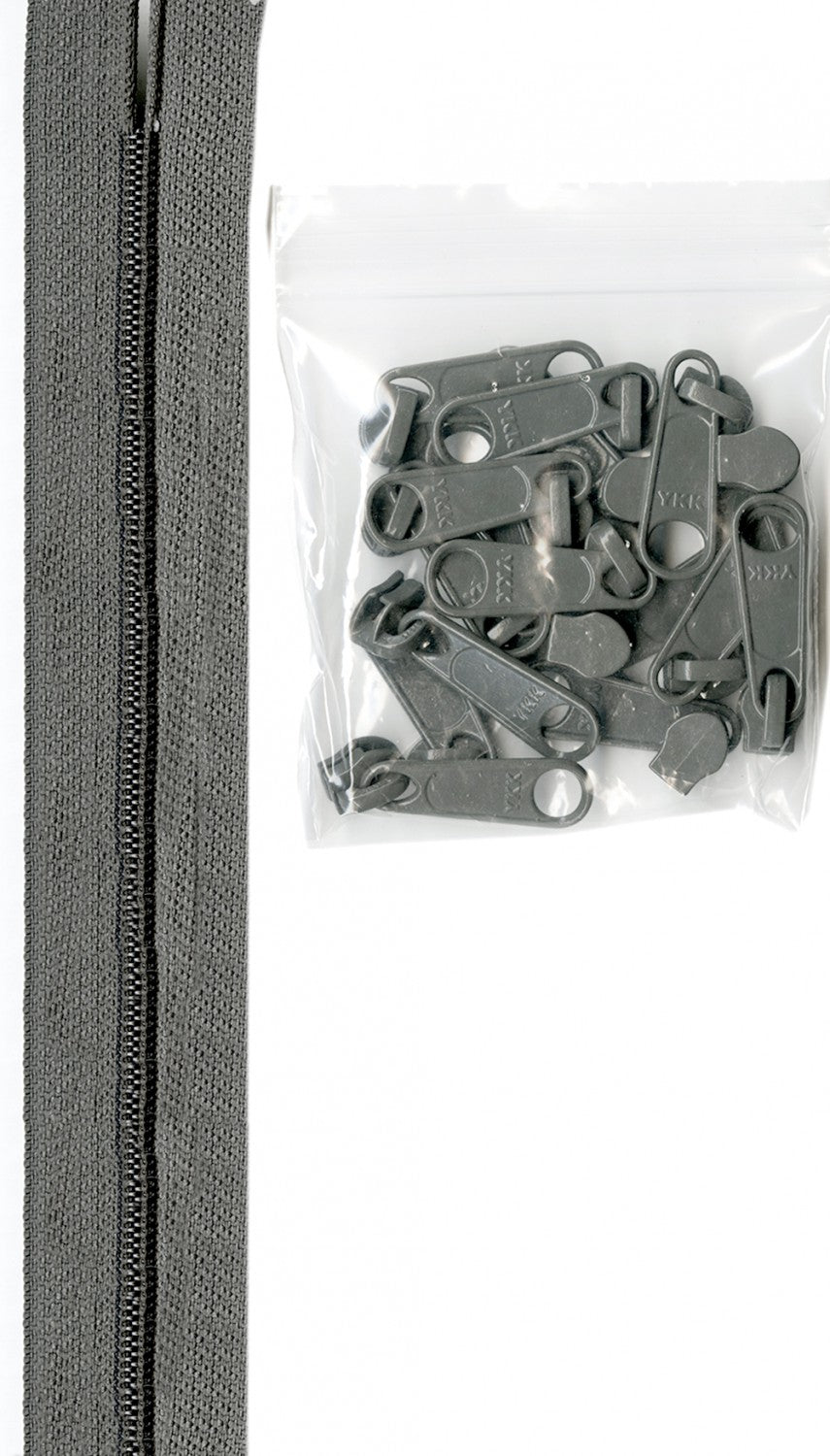 4 Yards of 16mm #4.5 Zipper Chain and 16 Extra-Large Coordinated Pulls  Pewter # ZIPYD-110-  Special Order