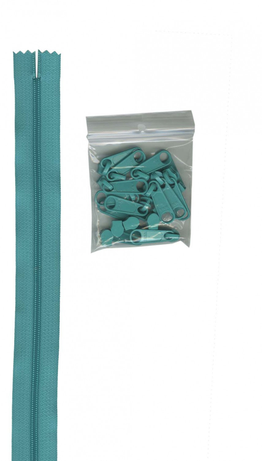 4 Yards of 16mm #4.5 Zipper Chain and 16 Extra-Large Coordinated Pulls  Turquoise # ZIPYD-212-  Special Order