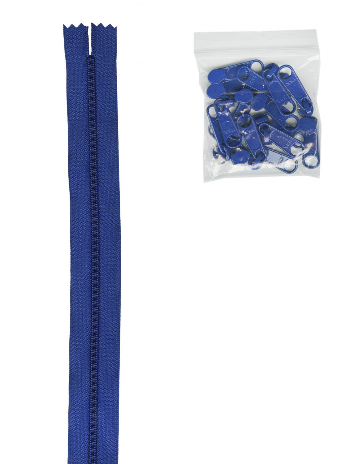 4 Yards of 16mm #4.5 Zipper Chain and 16 Extra-Large Coordinated Pulls  Cobalt Blue # ZIPYD-225-  Special Order