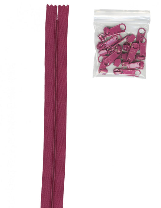 4 Yards of 16mm #4.5 Zipper Chain and 16 Extra-Large Coordinated Pulls Wild Plum # ZIPYD-258-  Special Order