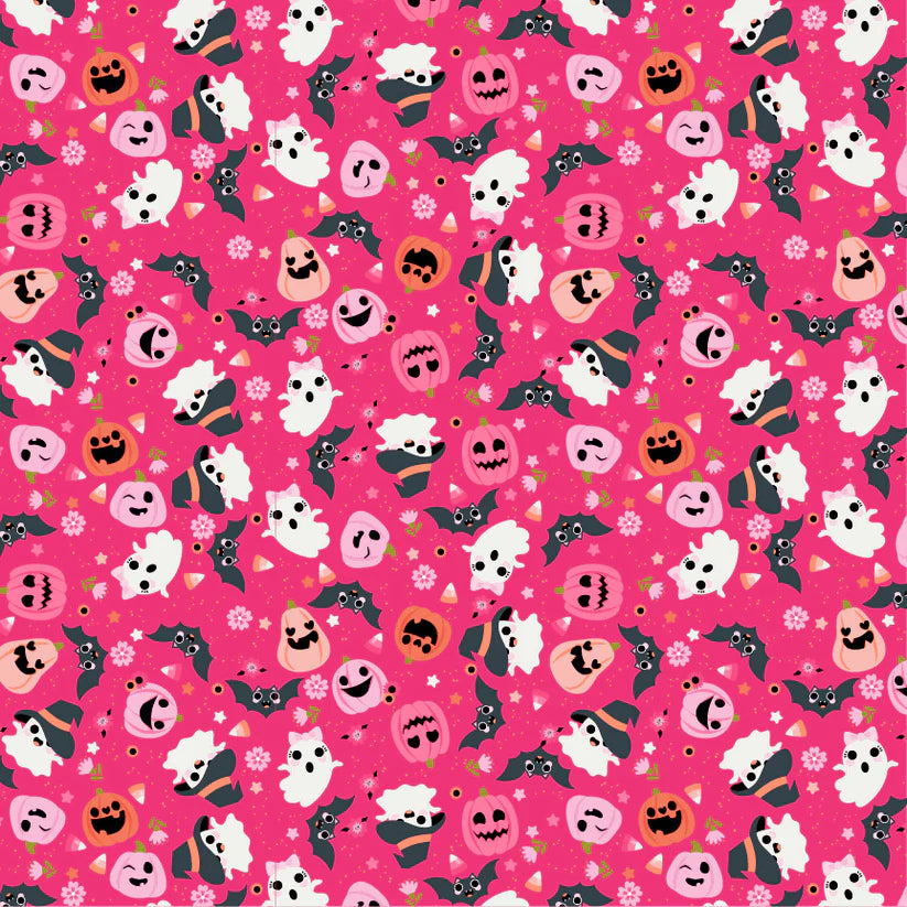 Not Scary by Poppie Cotton : Going Batty Dk Pink