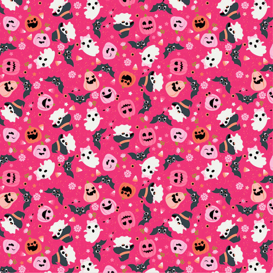 Not Scary by Poppie Cotton : Going Batty Dk Pink