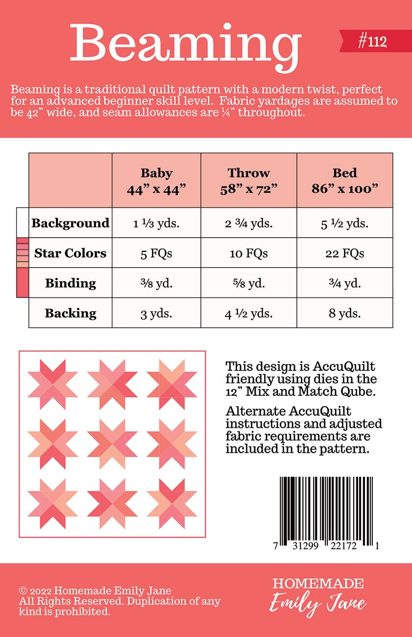 Beaming Quilt Pattern # HMEJ112 - Special Order